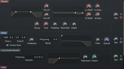 Reverb, delay and convolution reverb in Floe's effects rack