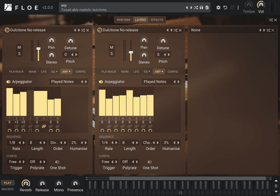 Floe per-layer arpeggiator interface