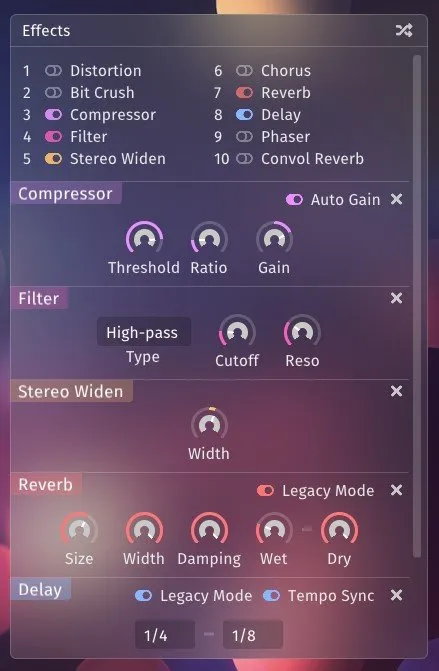 Mirage FX GUI